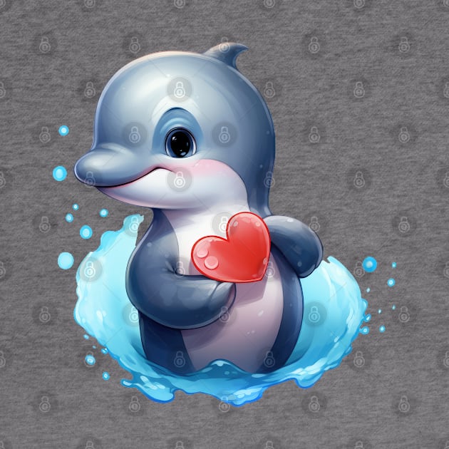 Valentine Dolphin Holding Heart by Chromatic Fusion Studio